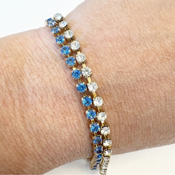 Vintage Blue Monet Signed & Unbranded Clear Tennis Bracelet Gold Tone Set - Picture 8 of 15